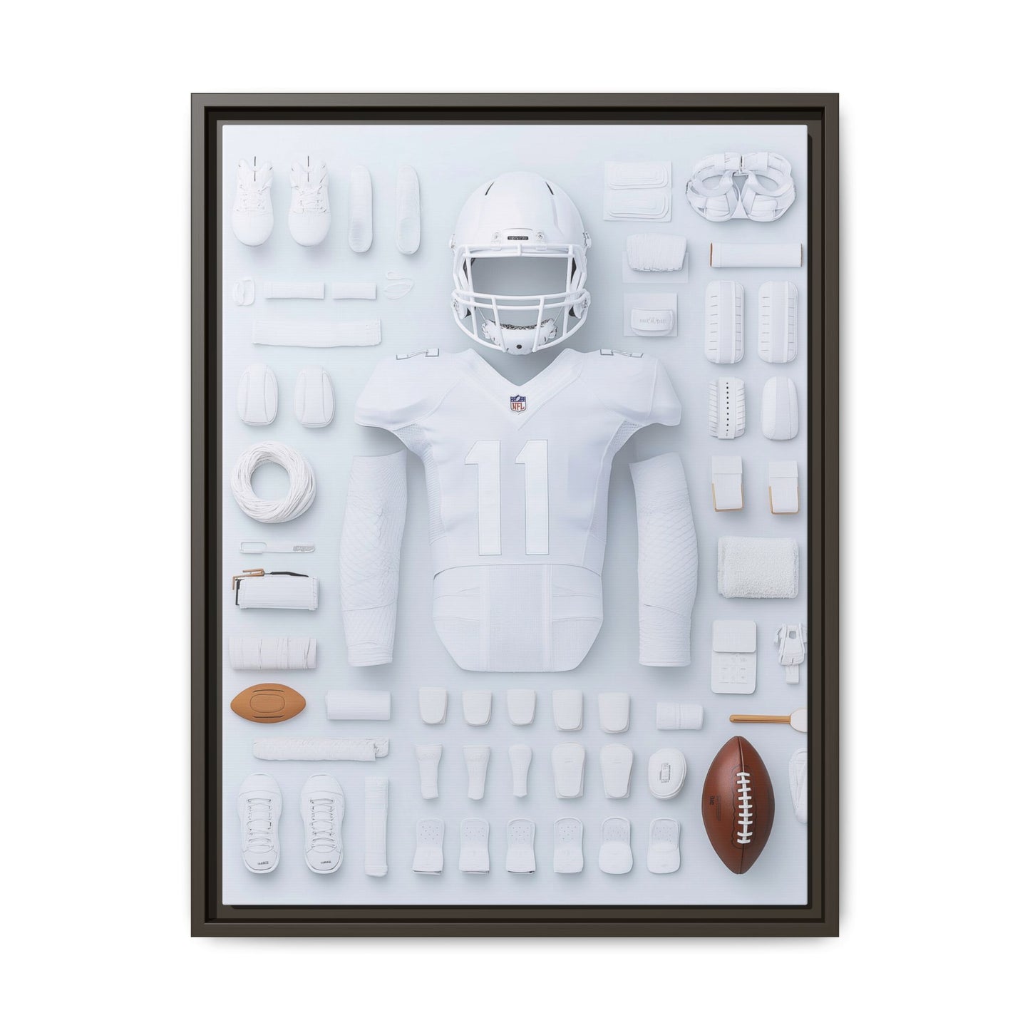 American Football White Framed Canvas