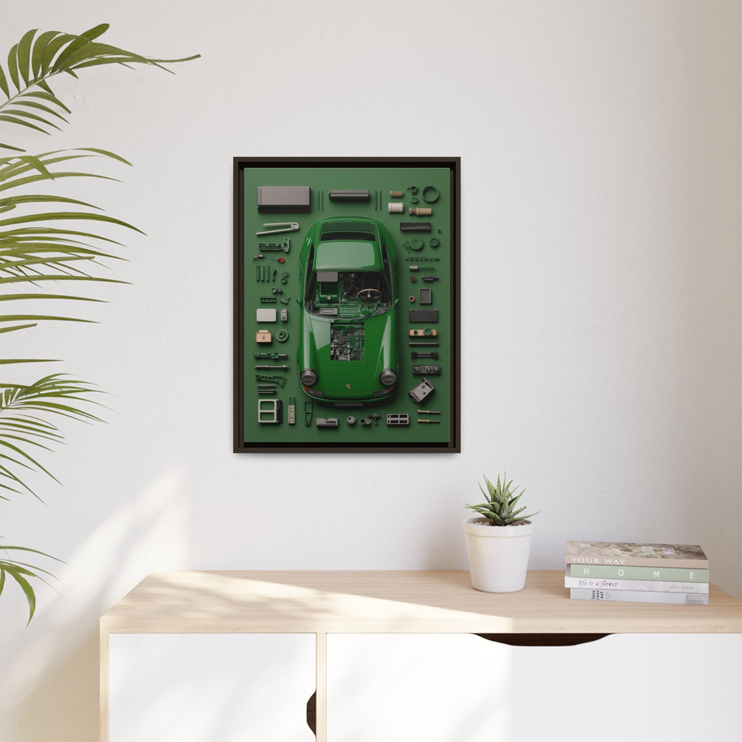 Green Classic Porsche Framed Canvas