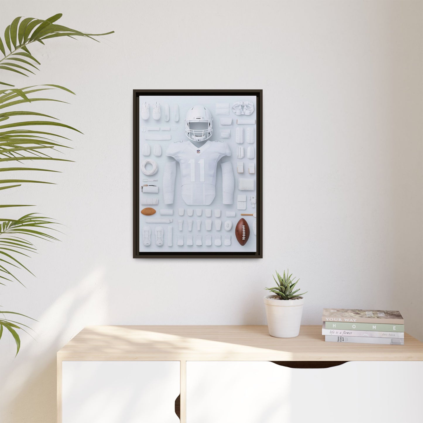 American Football White Framed Canvas