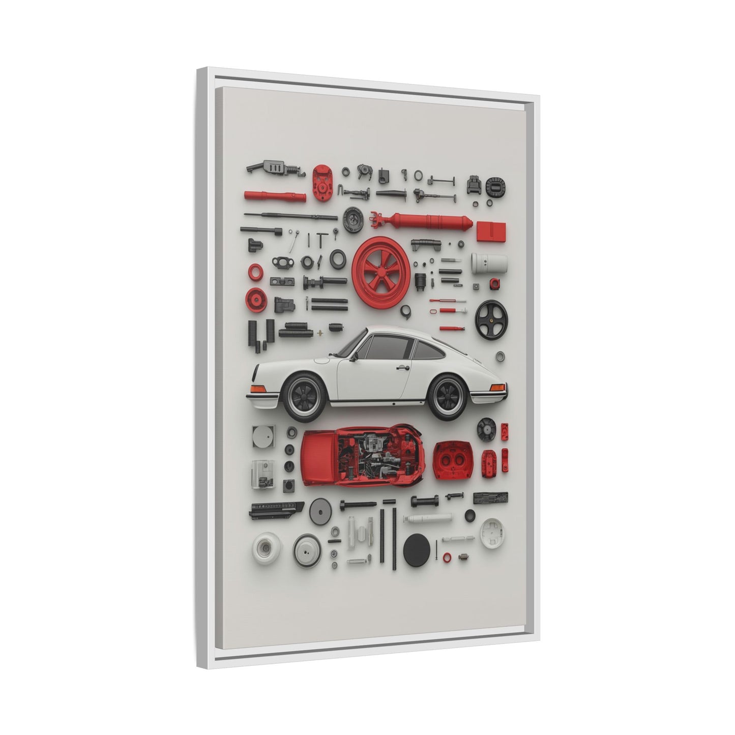 White Classic Porsche Framed Canvas