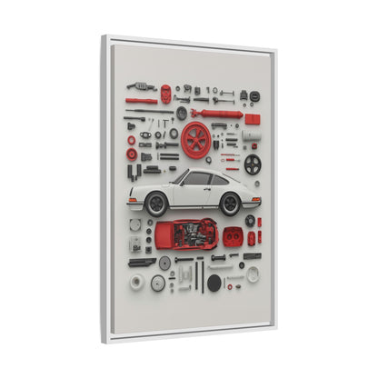 White Classic Porsche Framed Canvas