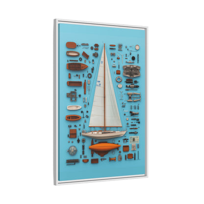 Sailboat White Framed Canvas