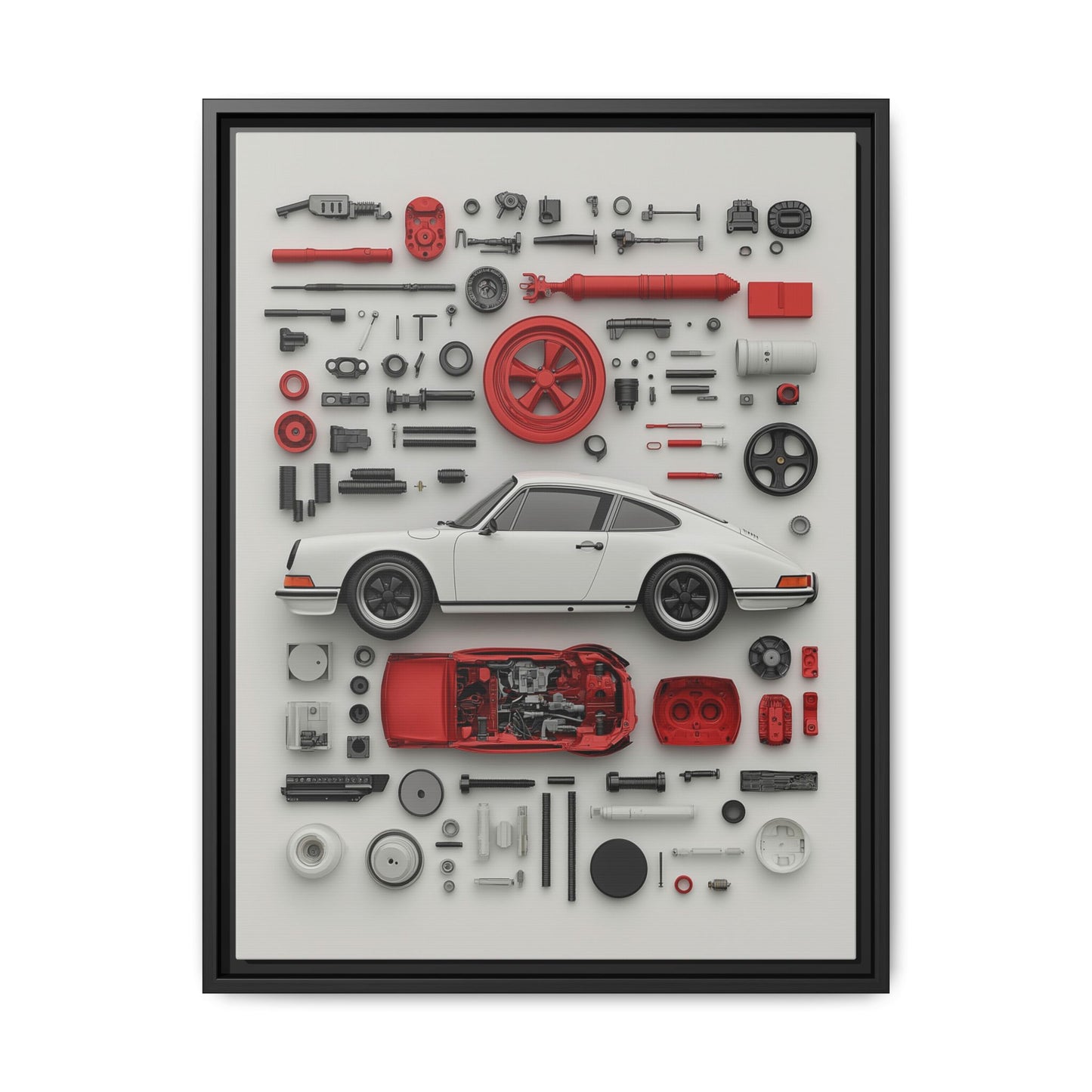 White Classic Porsche Framed Canvas
