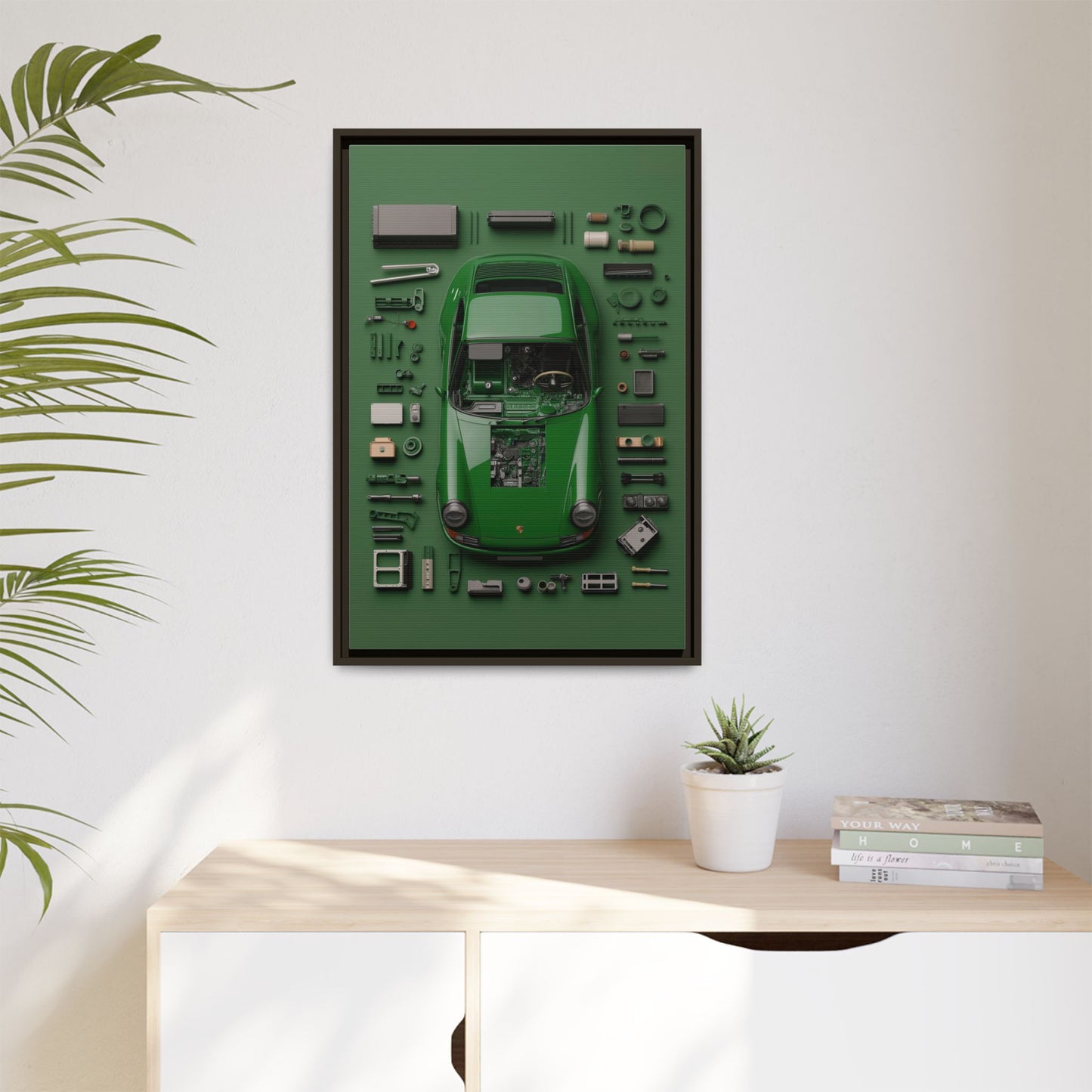 Green Classic Porsche Framed Canvas