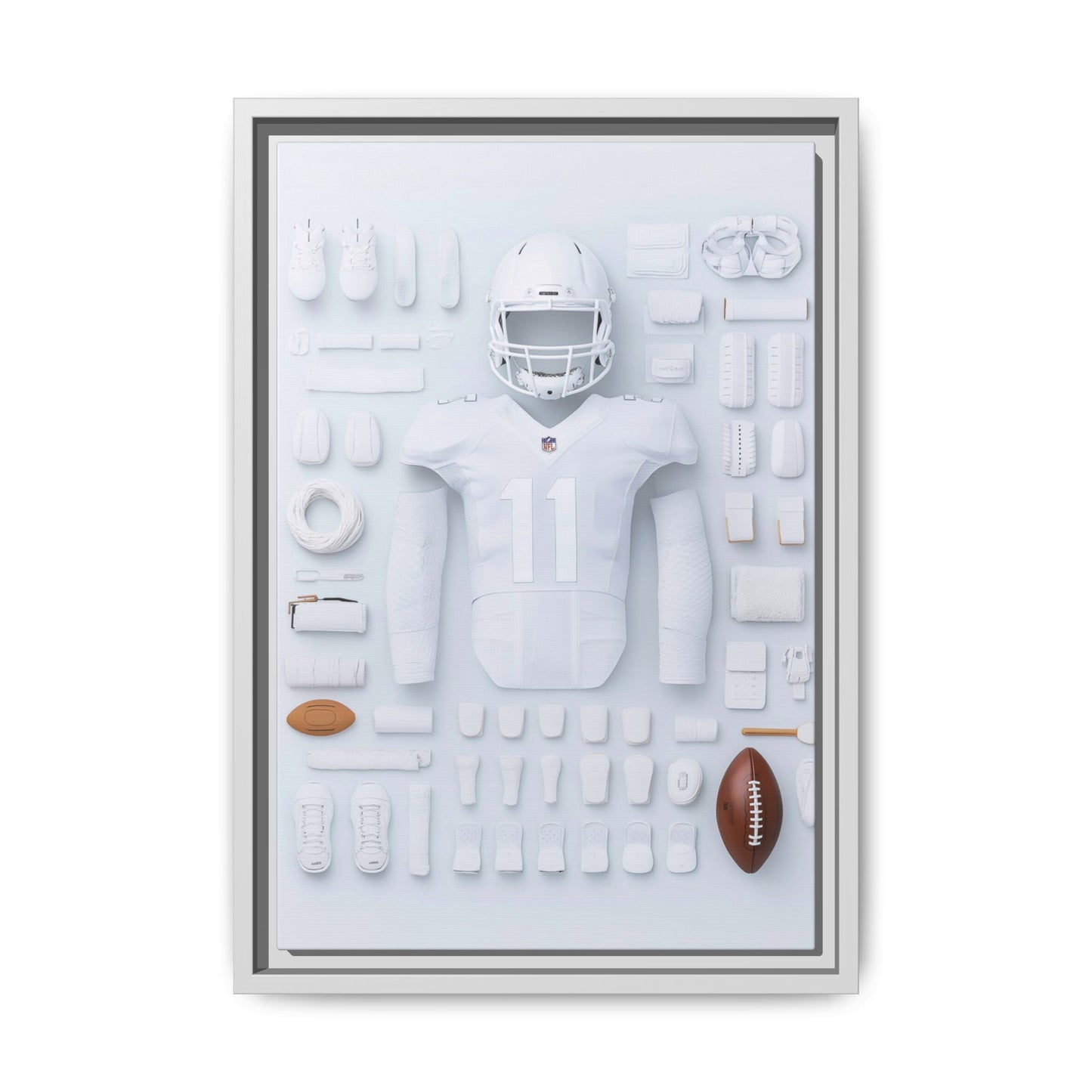 American Football White Framed Canvas