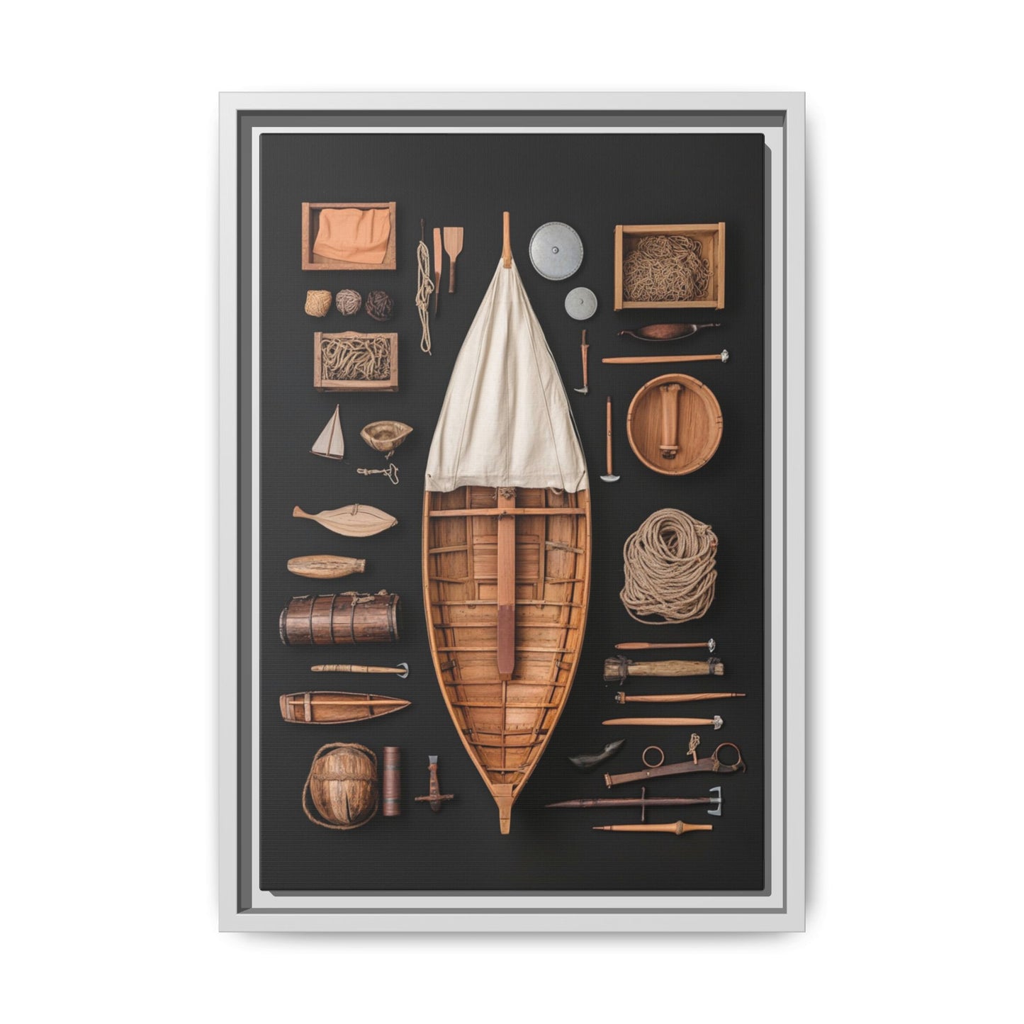 Wood Boat Framed Canvas