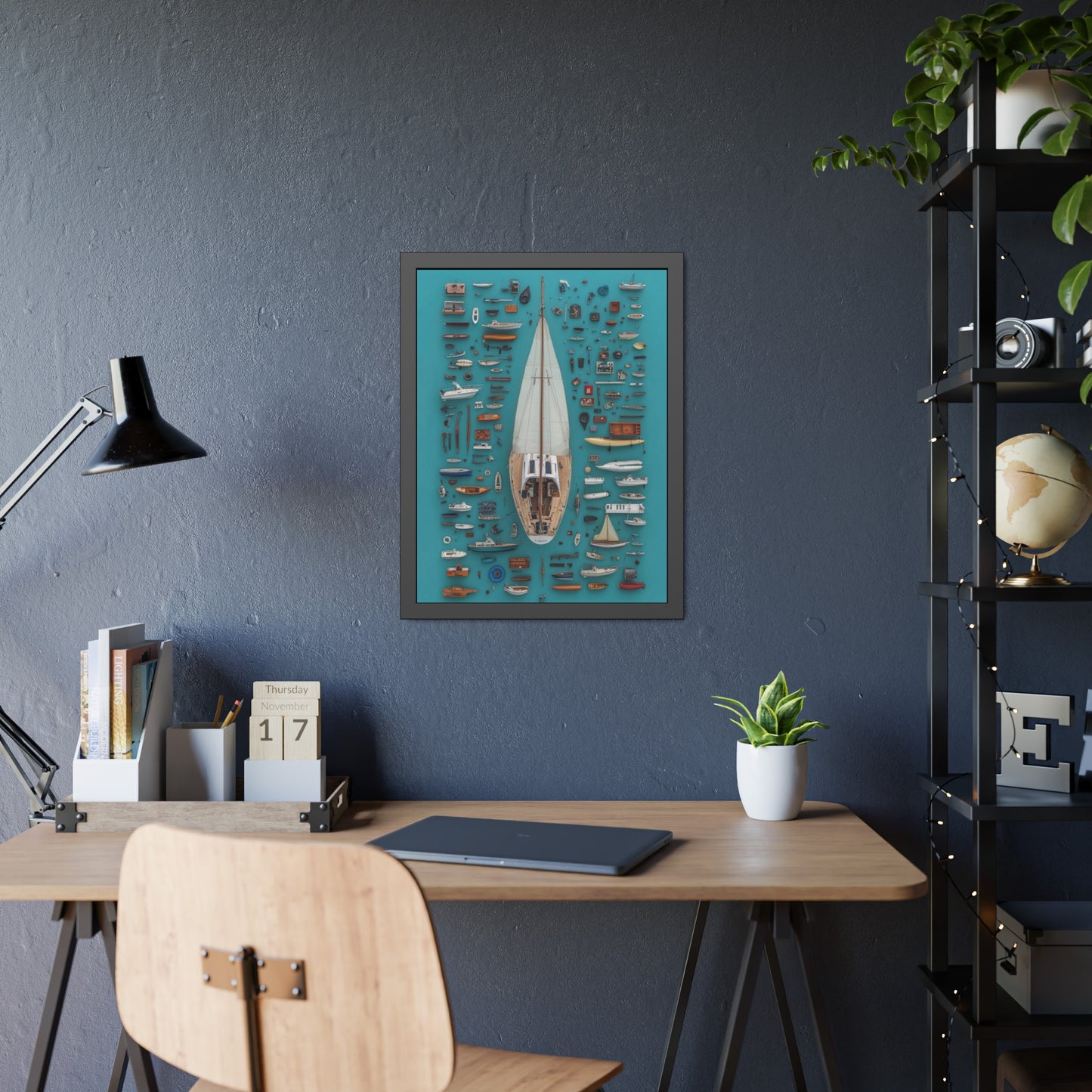 Sailboat Blue Framed Poster US