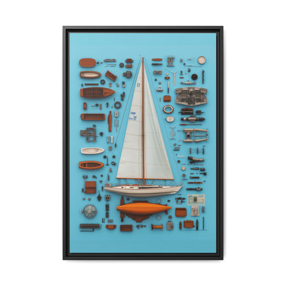 Sailboat White Framed Canvas