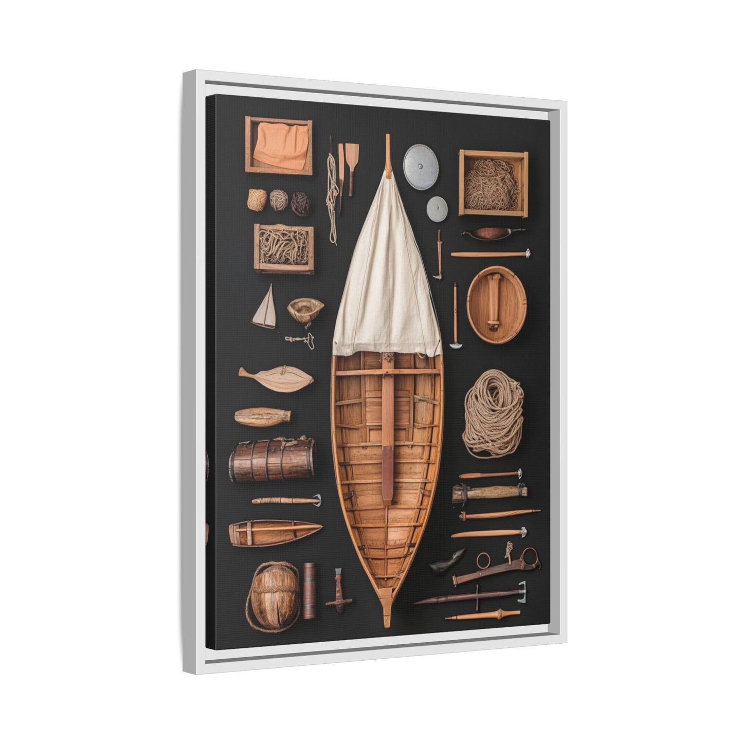 Wood Boat Framed Canvas