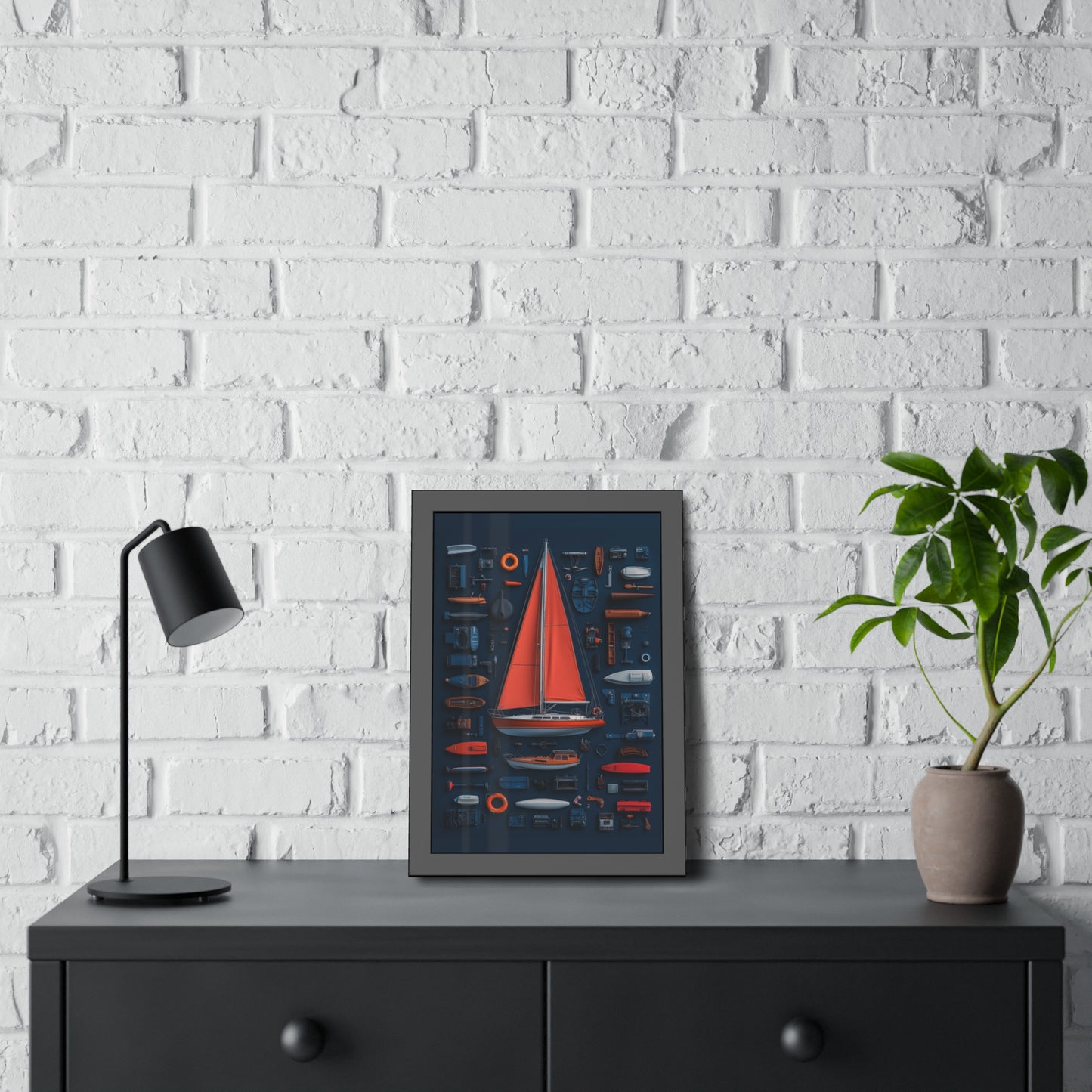 Sailboat Red Framed Poster US