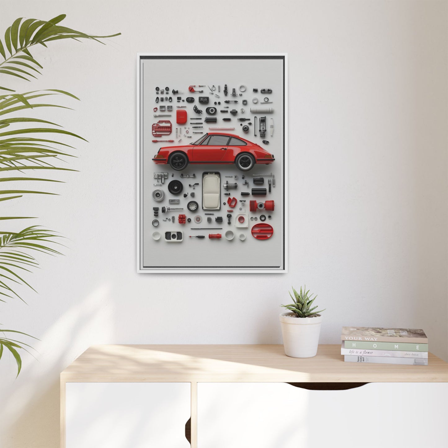 Red Classic Porsche Framed Canvas