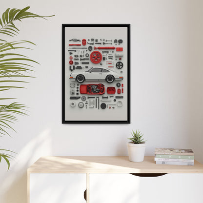 White Classic Porsche Framed Canvas