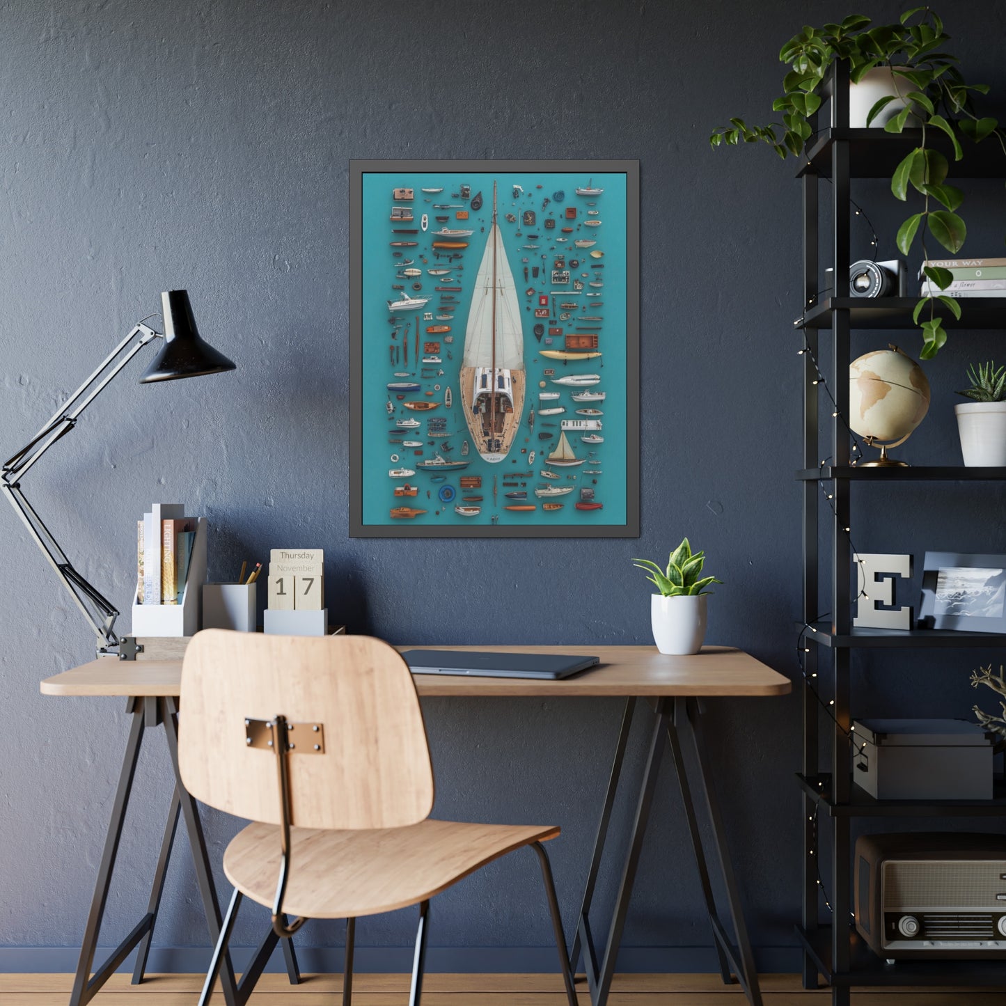 Sailboat Blue Framed Poster US