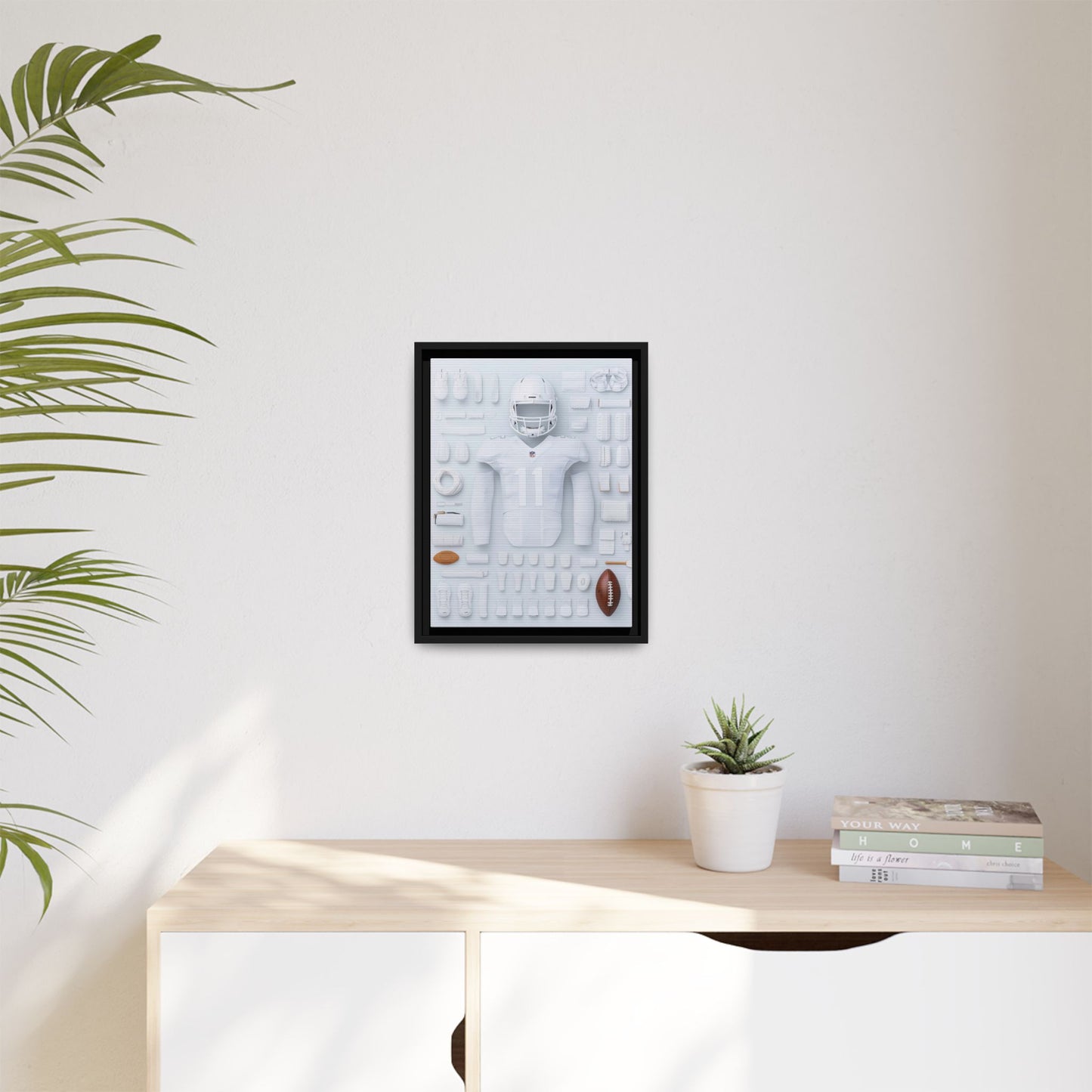 American Football White Framed Canvas