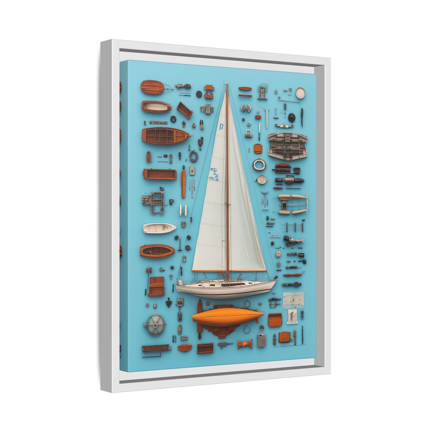 Sailboat White Framed Canvas