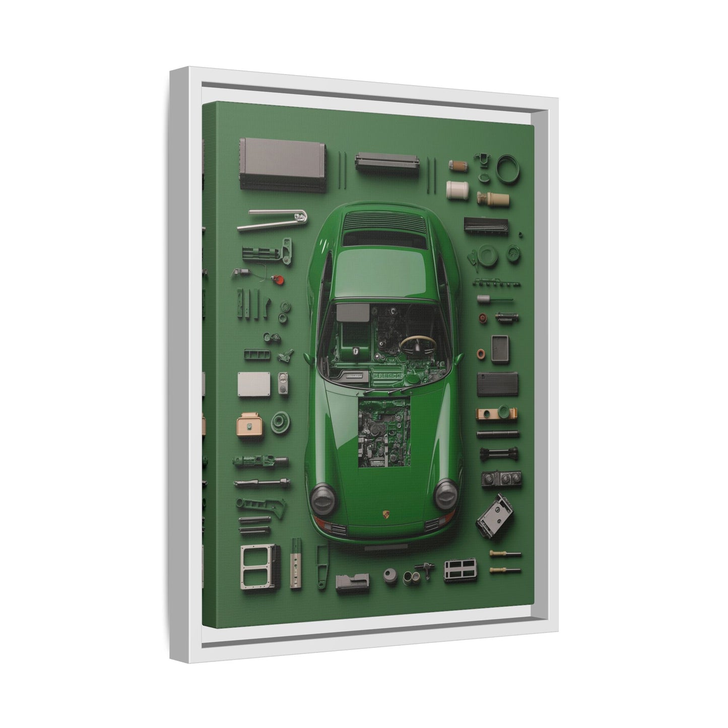 Green Classic Porsche Framed Canvas
