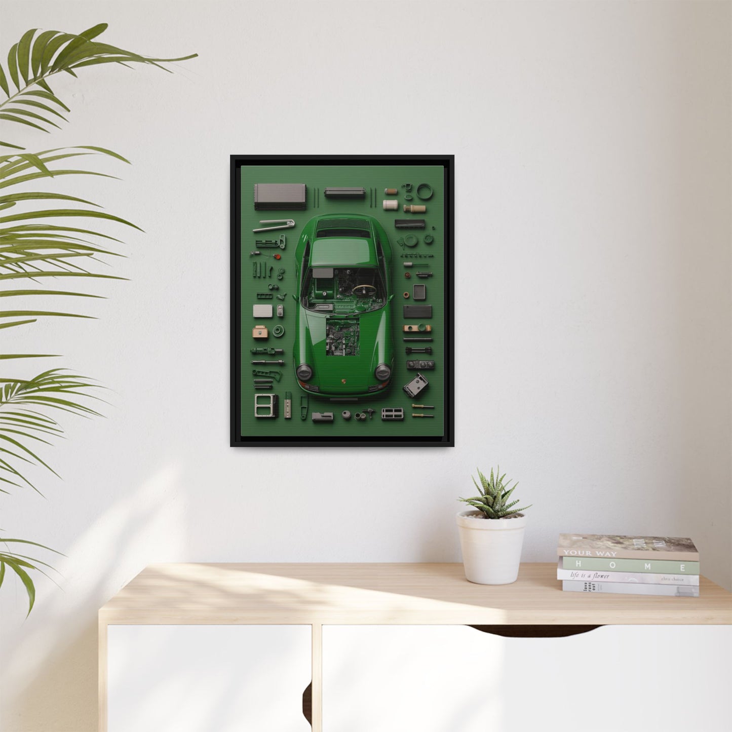 Green Classic Porsche Framed Canvas