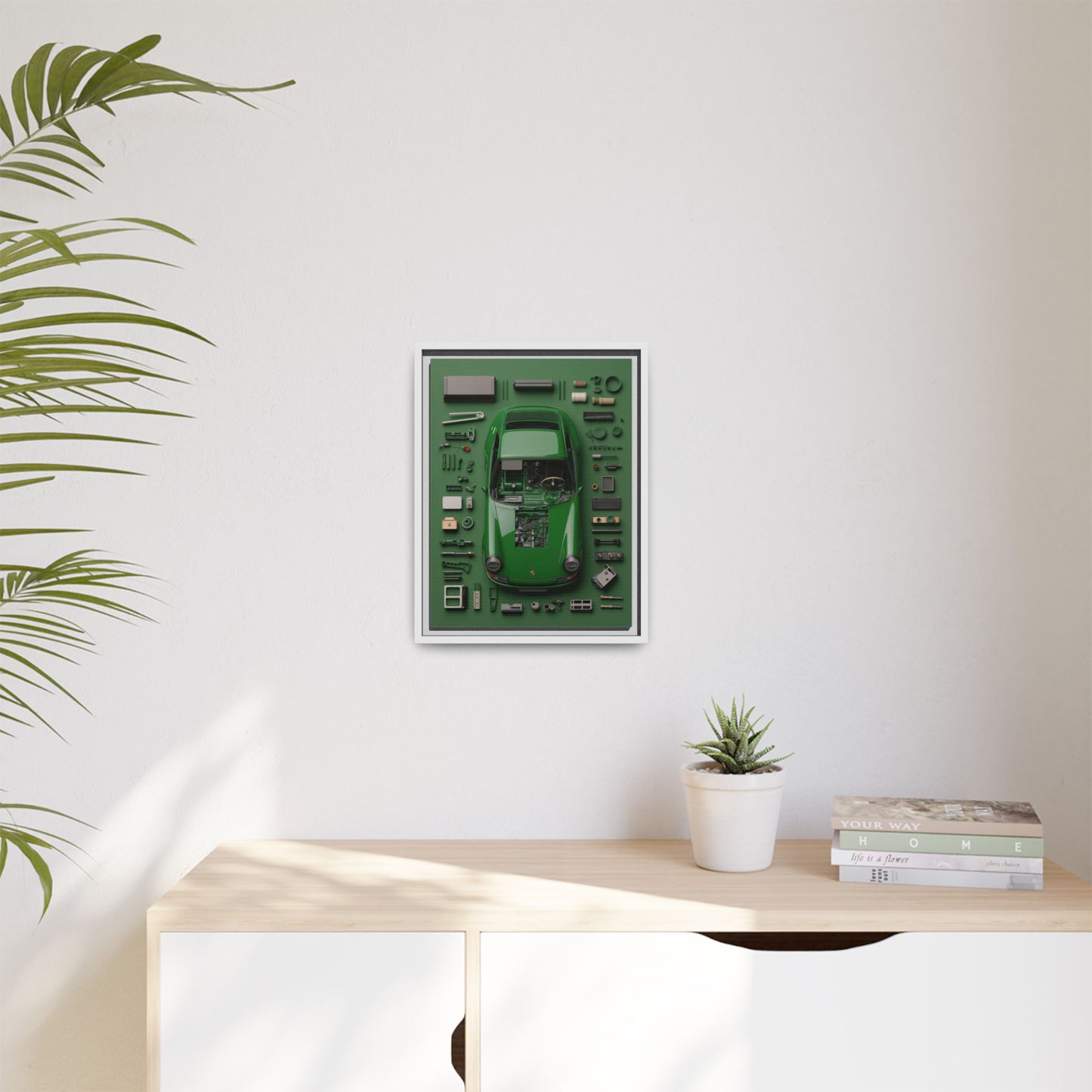 Green Classic Porsche Framed Canvas