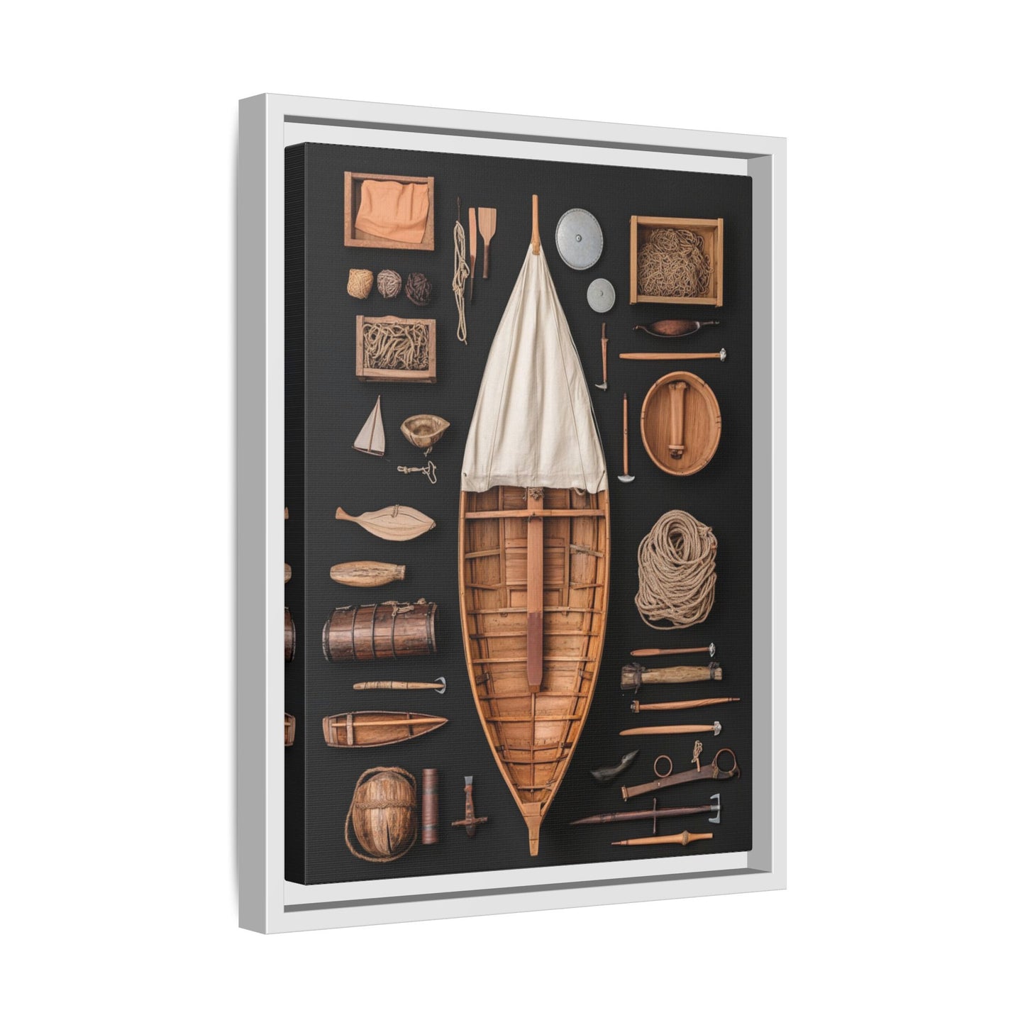 Wood Boat Framed Canvas