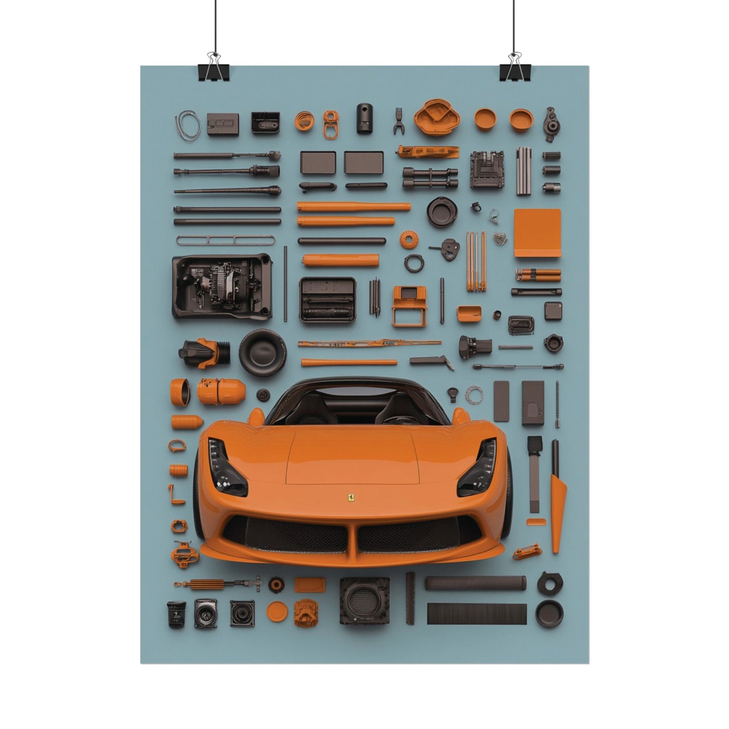 Orange Ferrari Rolled Poster