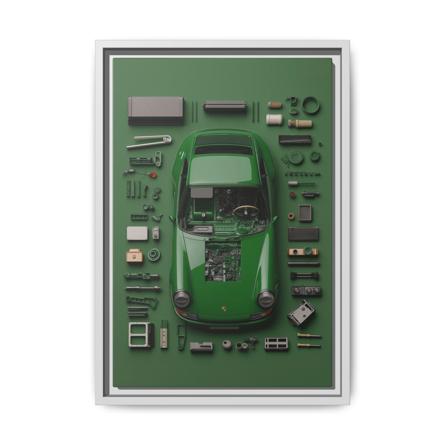 Green Classic Porsche Framed Canvas