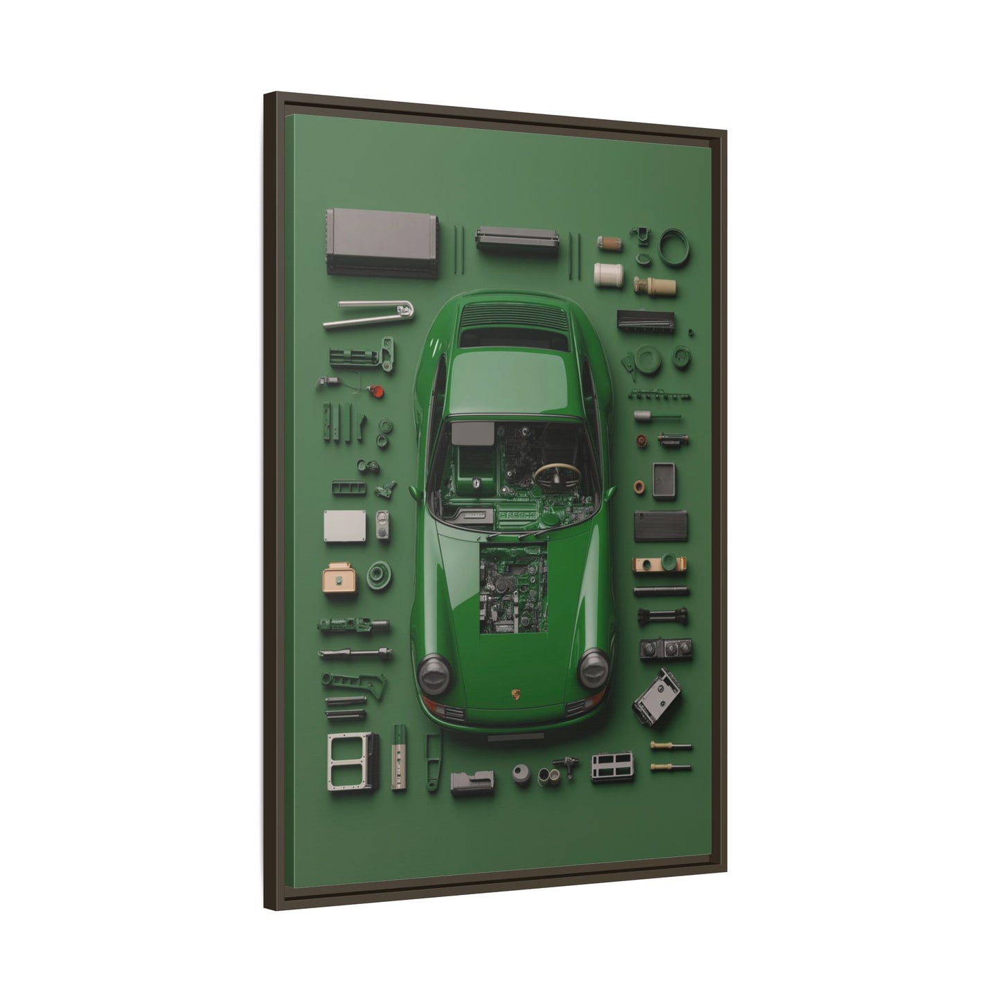 Green Classic Porsche Framed Canvas