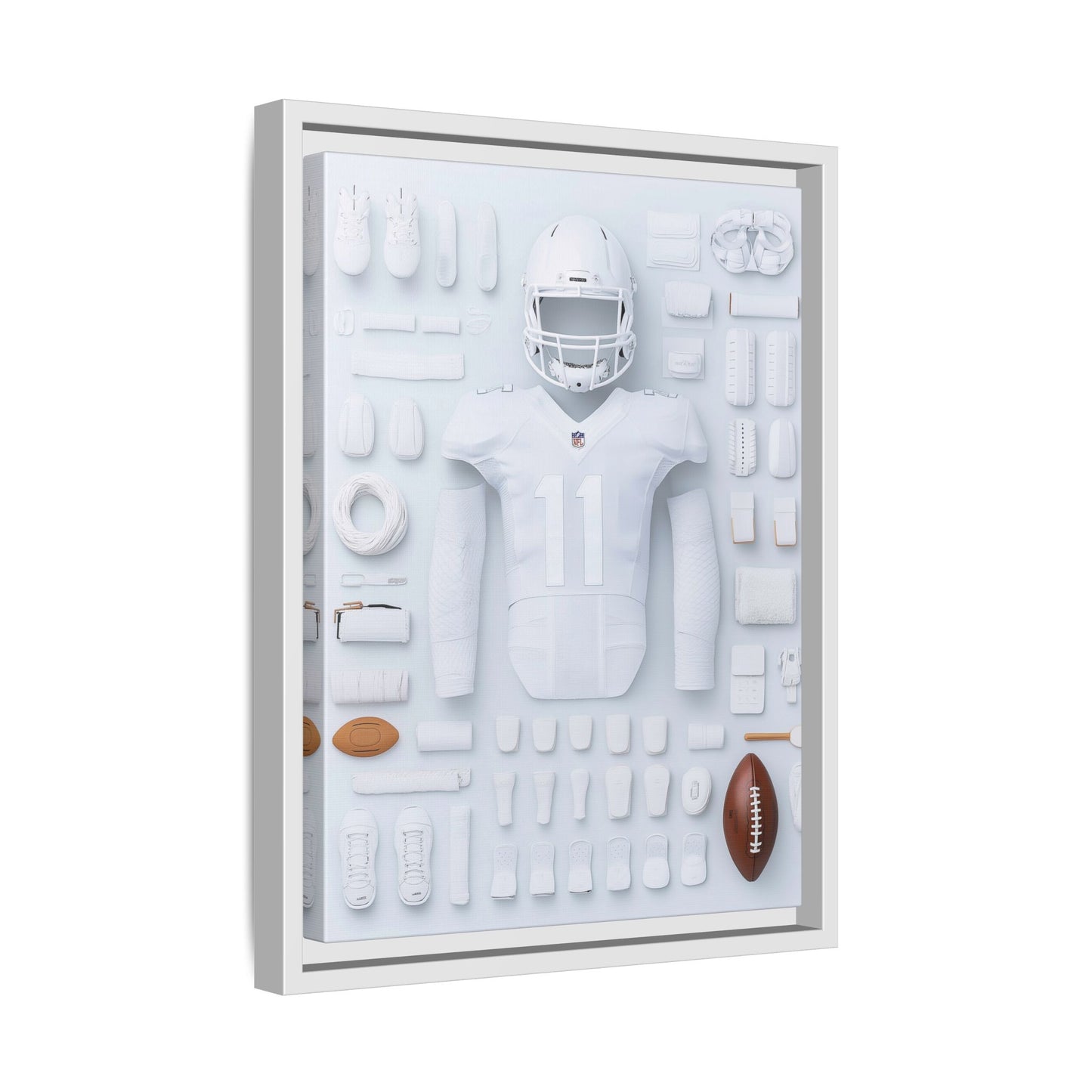 American Football White Framed Canvas