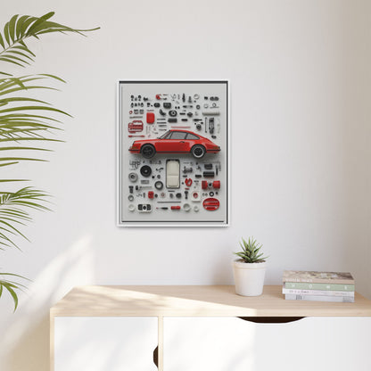 Red Classic Porsche Framed Canvas
