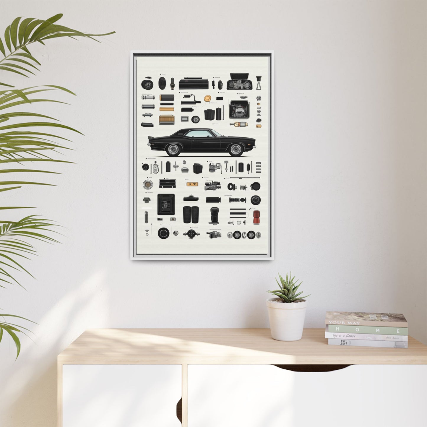 Black Mustang Framed Canvas