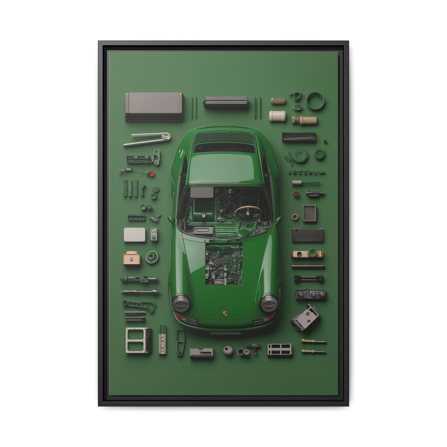 Green Classic Porsche Framed Canvas