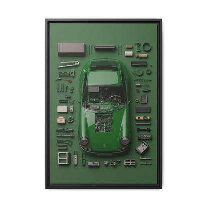 Green Classic Porsche Framed Canvas
