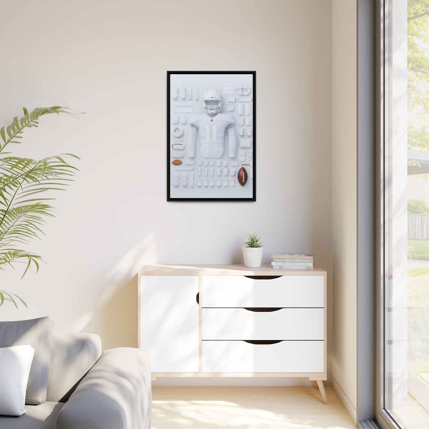 American Football White Framed Canvas