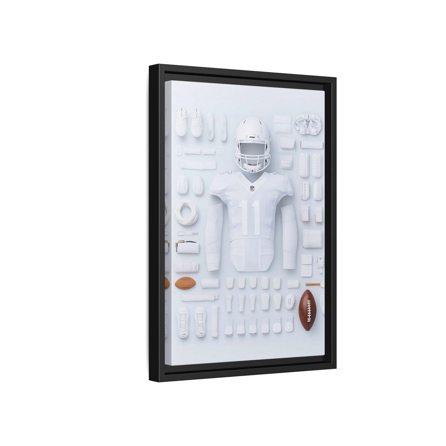 American Football White Framed Canvas