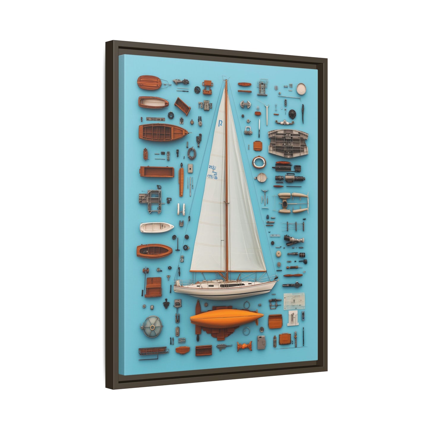 Sailboat White Framed Canvas
