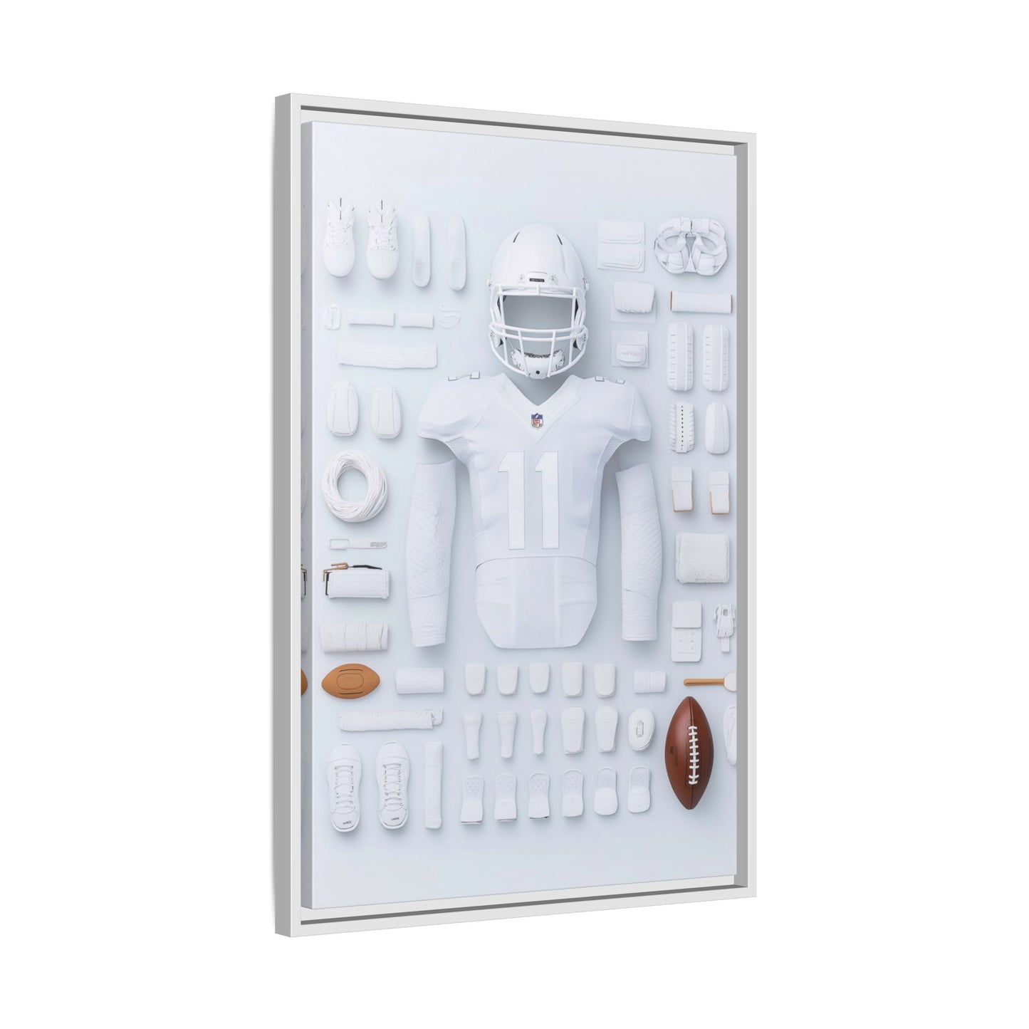 American Football White Framed Canvas