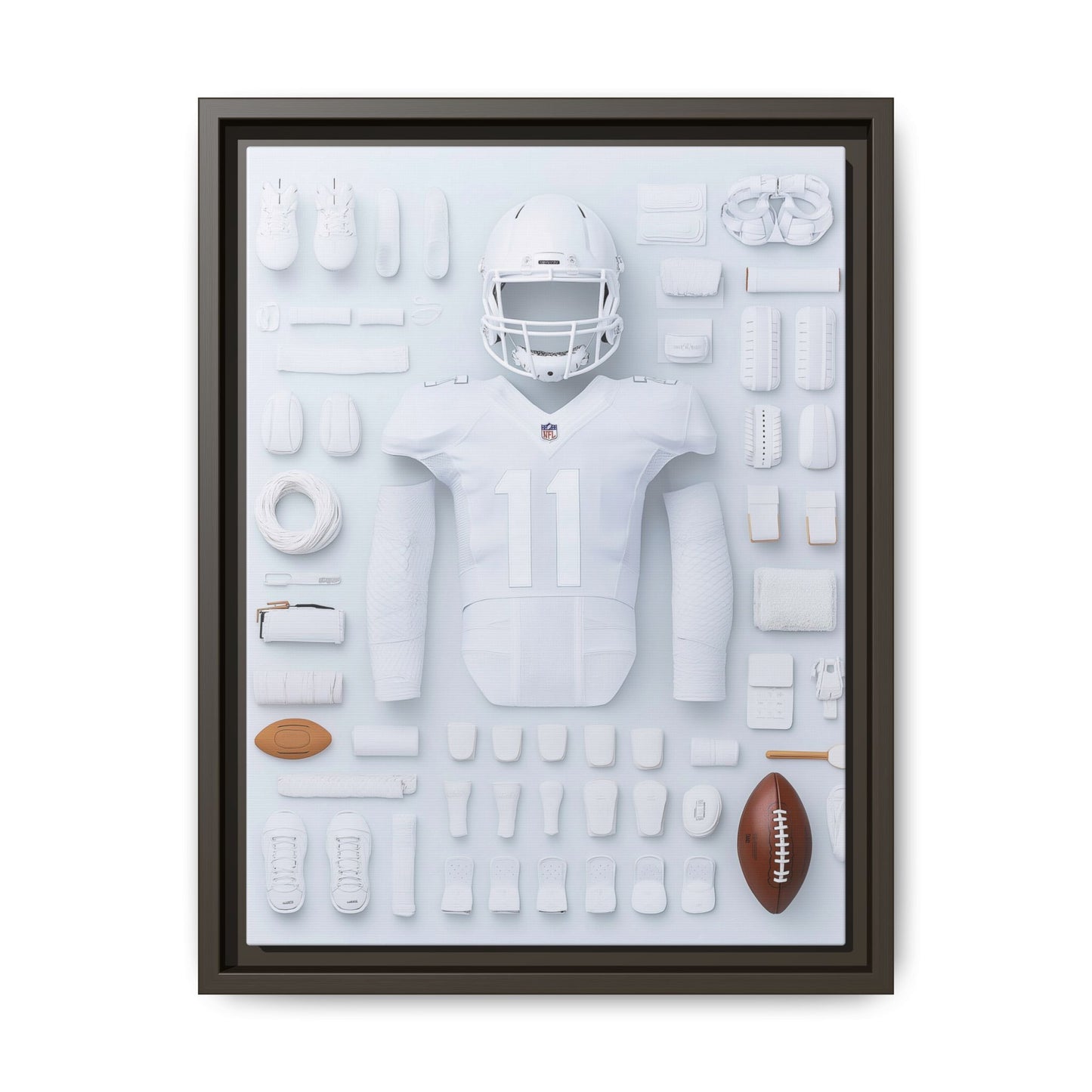 American Football White Framed Canvas
