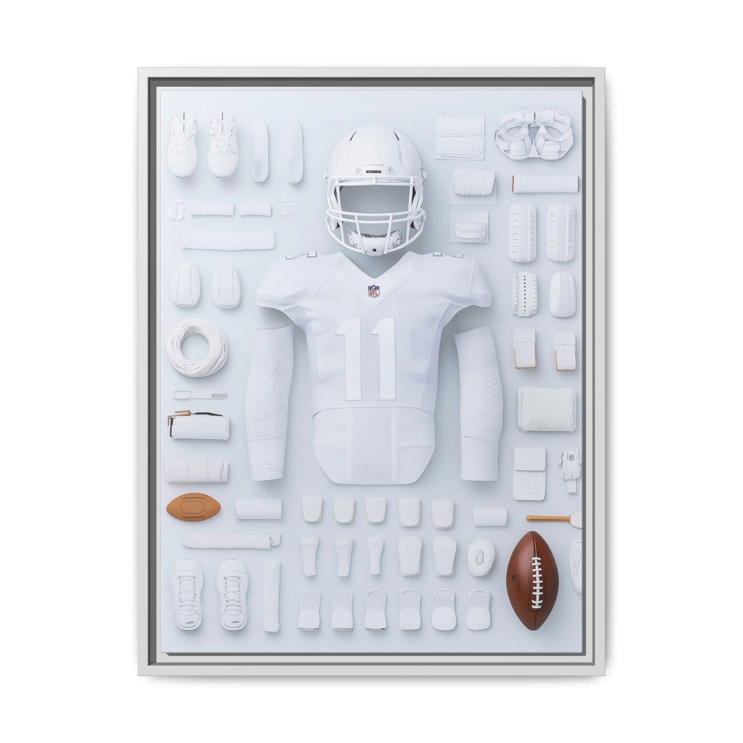 American Football White Framed Canvas