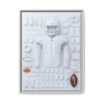 American Football White Framed Canvas