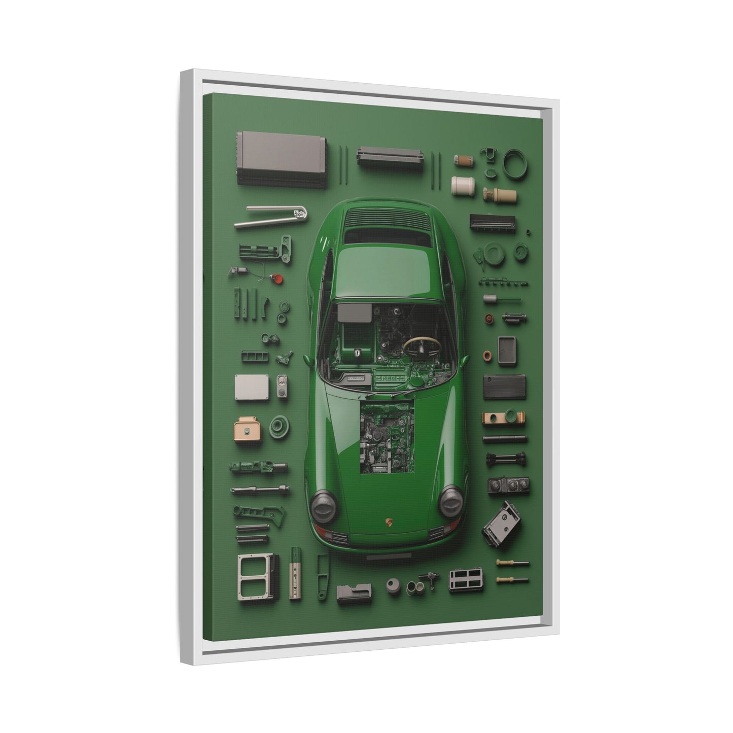 Green Classic Porsche Framed Canvas