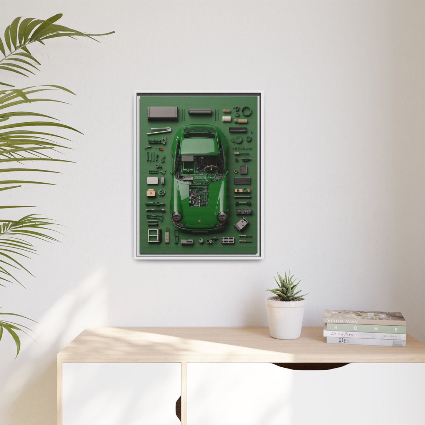 Green Classic Porsche Framed Canvas