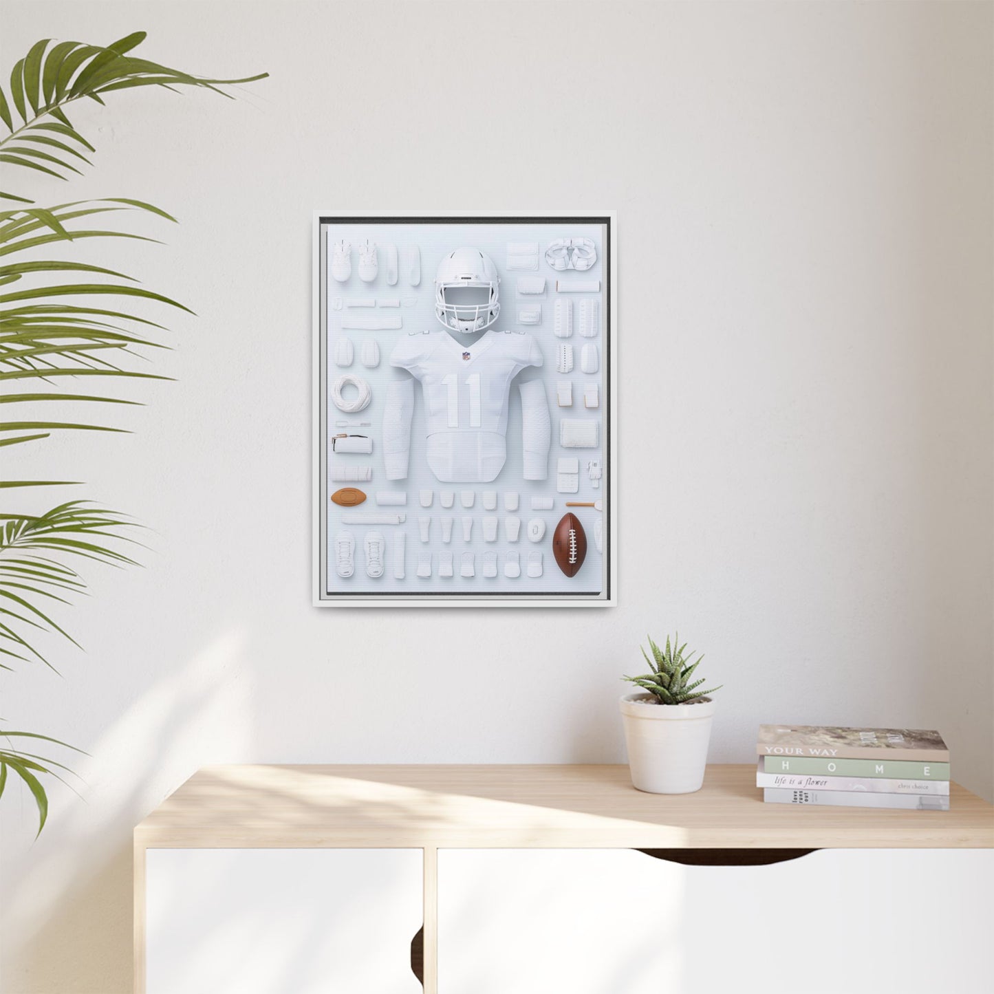 American Football White Framed Canvas