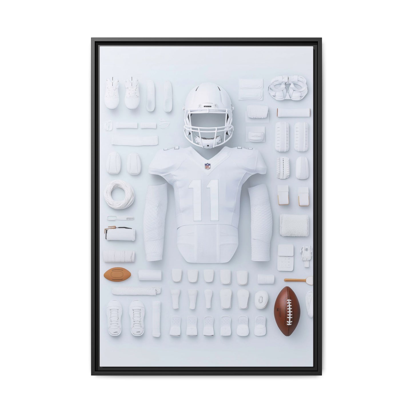 American Football White Framed Canvas
