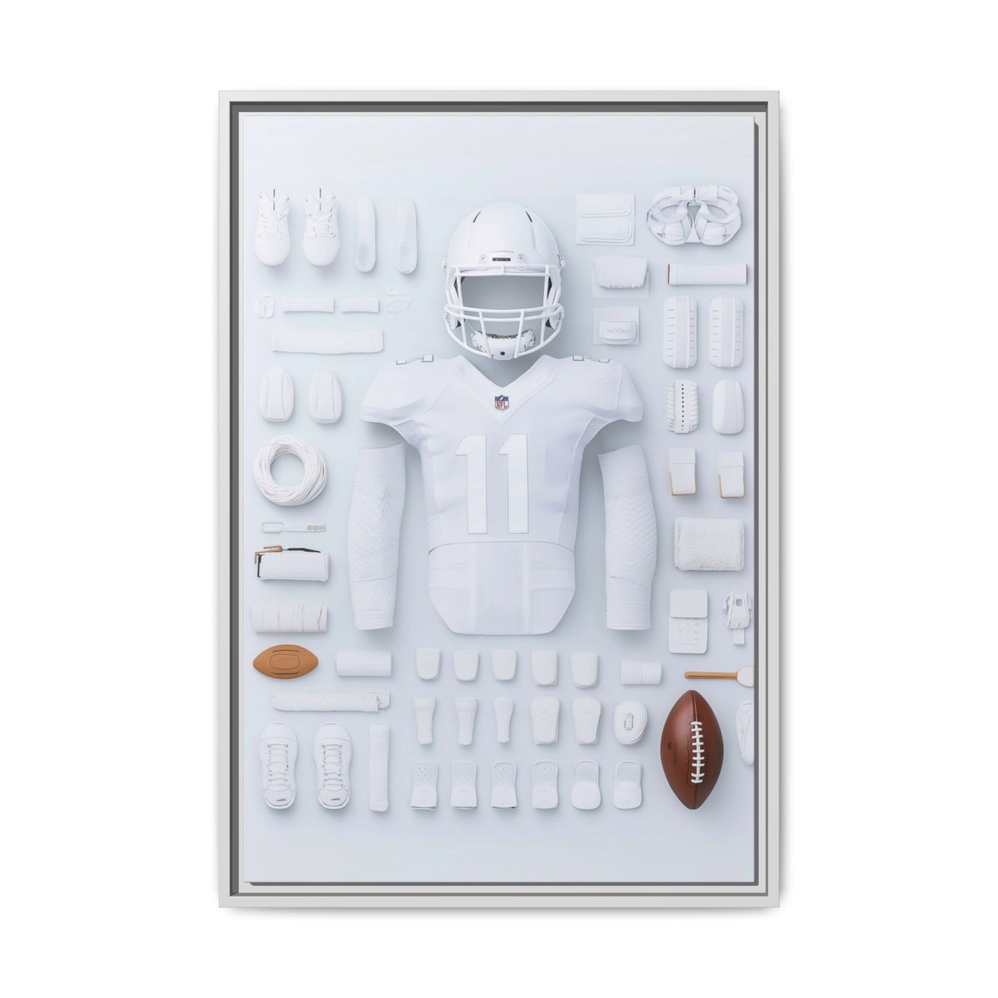 American Football White Framed Canvas