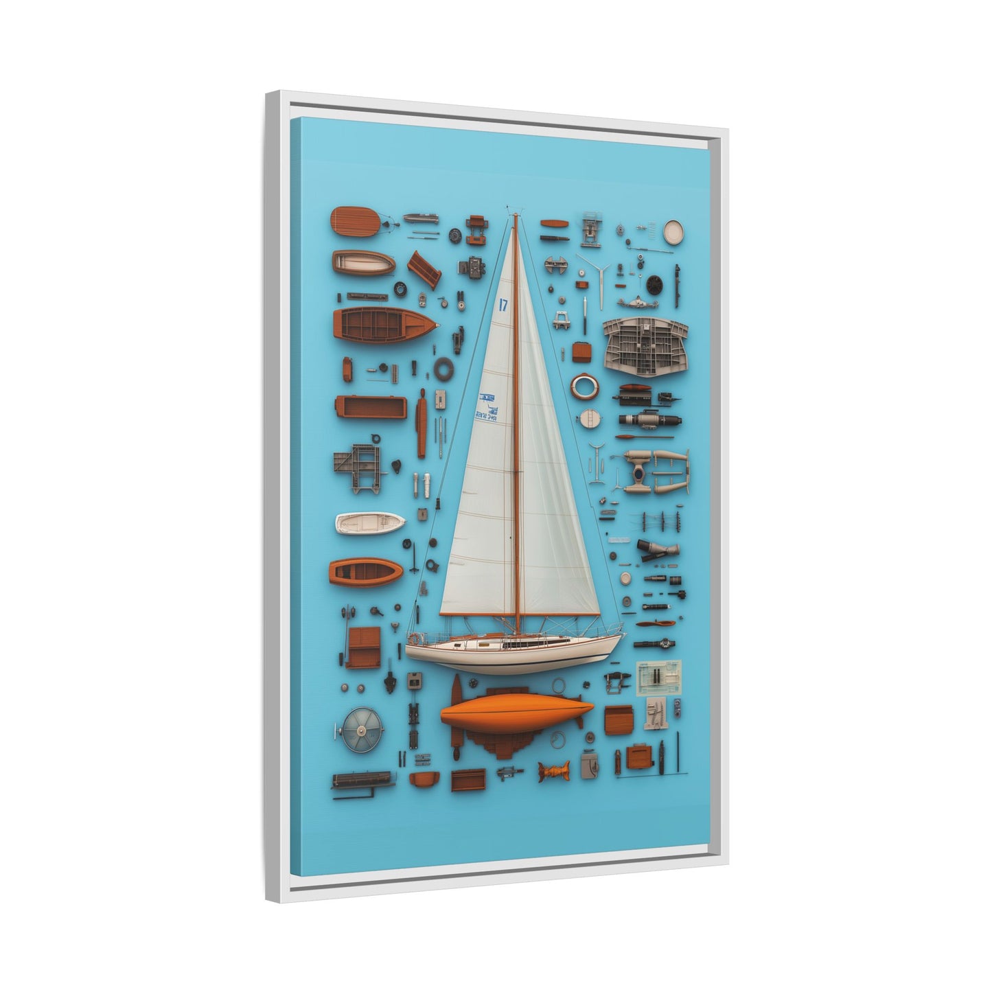 Sailboat White Framed Canvas