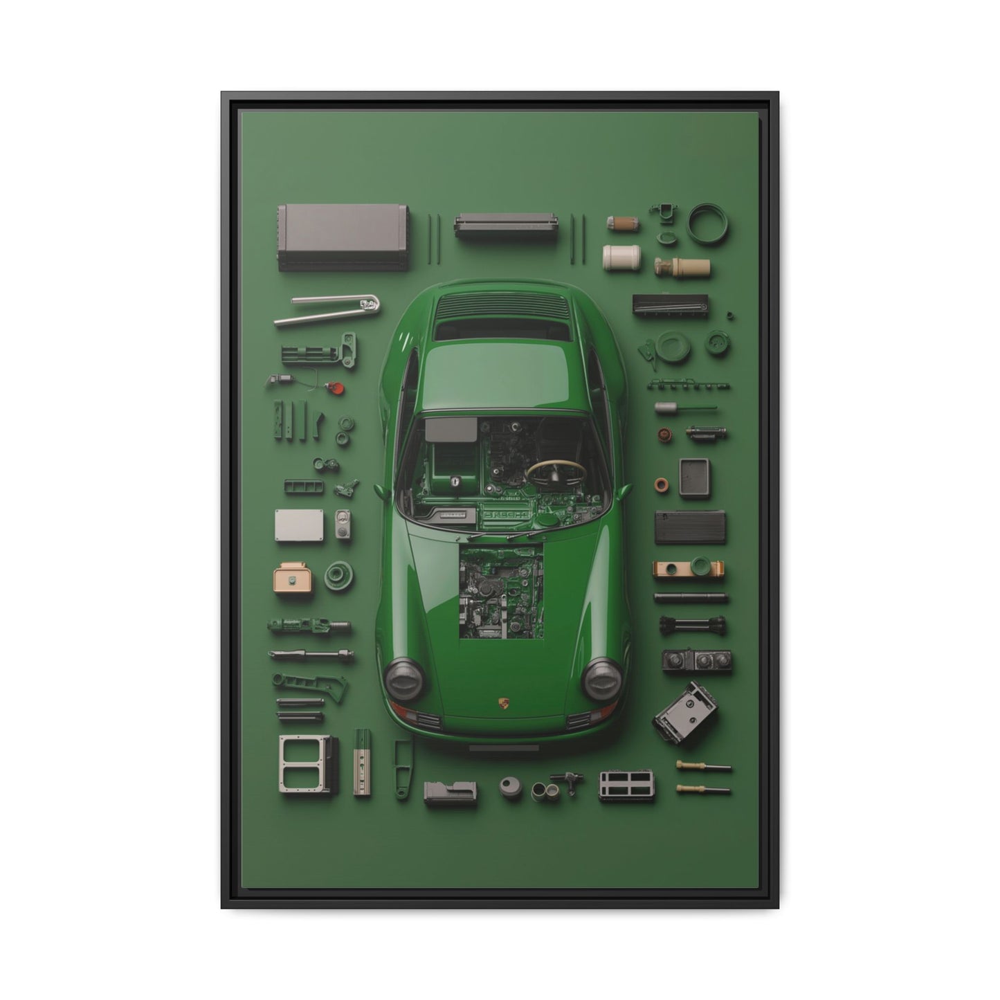 Green Classic Porsche Framed Canvas