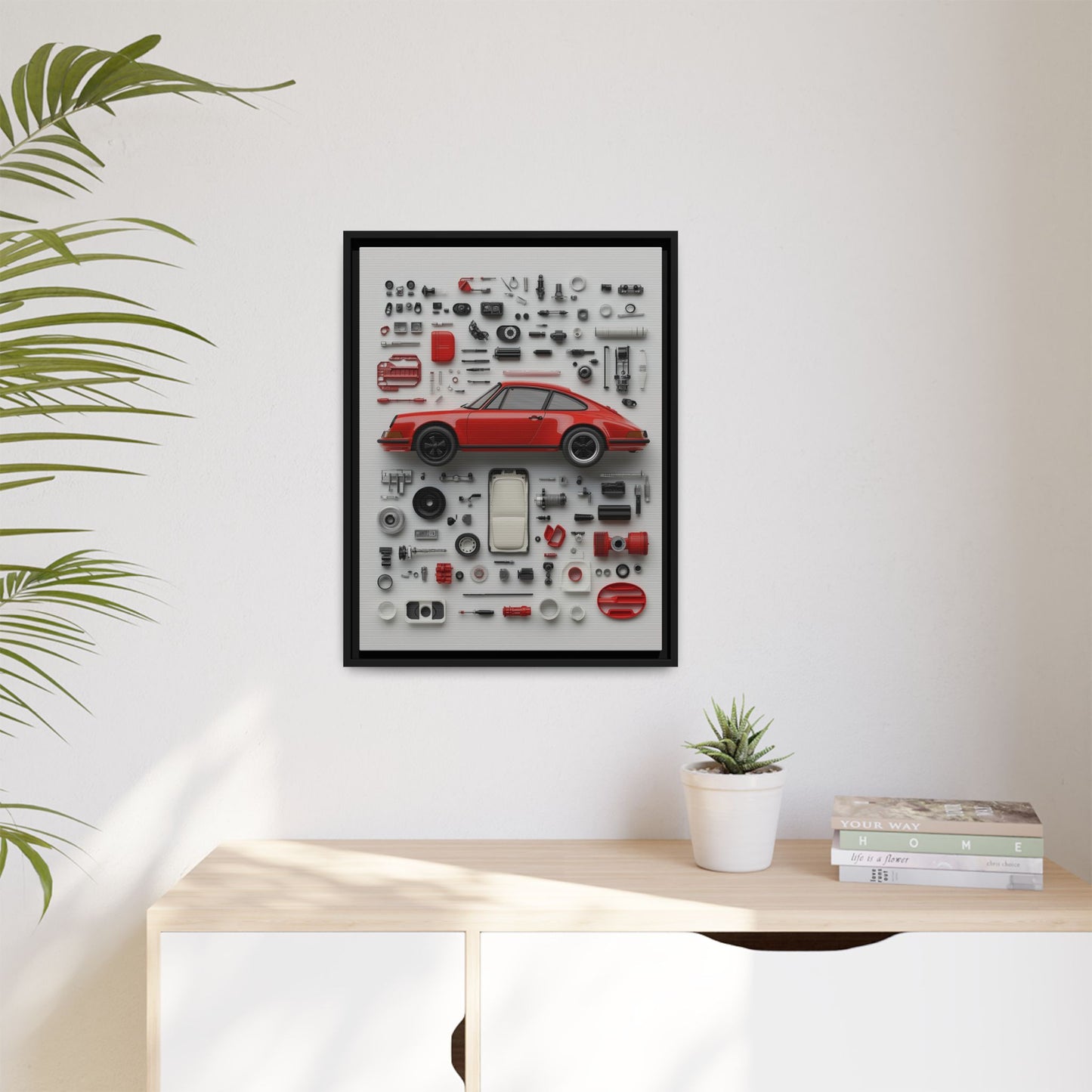 Red Classic Porsche Framed Canvas