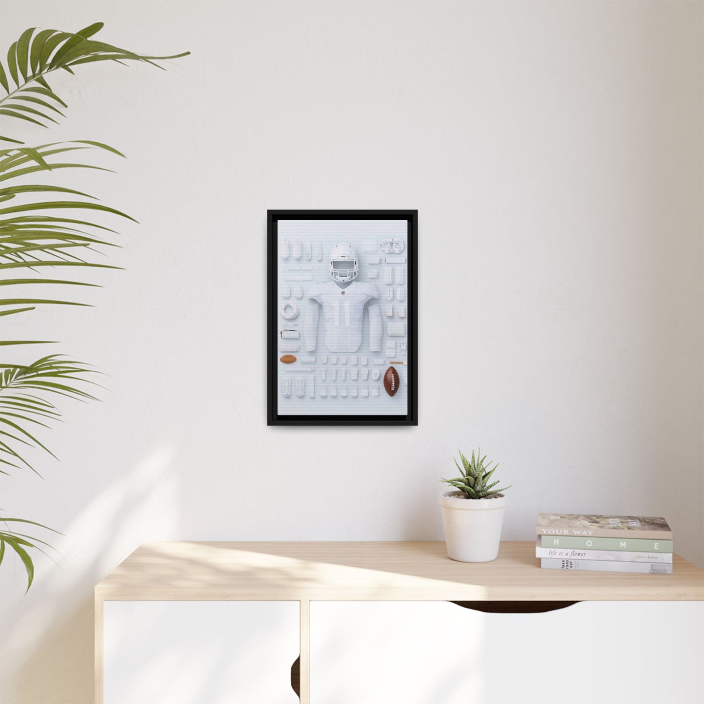 American Football White Framed Canvas