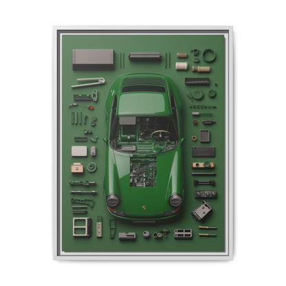 Green Classic Porsche Framed Canvas
