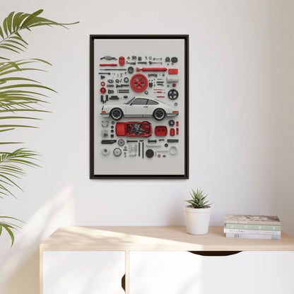 White Classic Porsche Framed Canvas