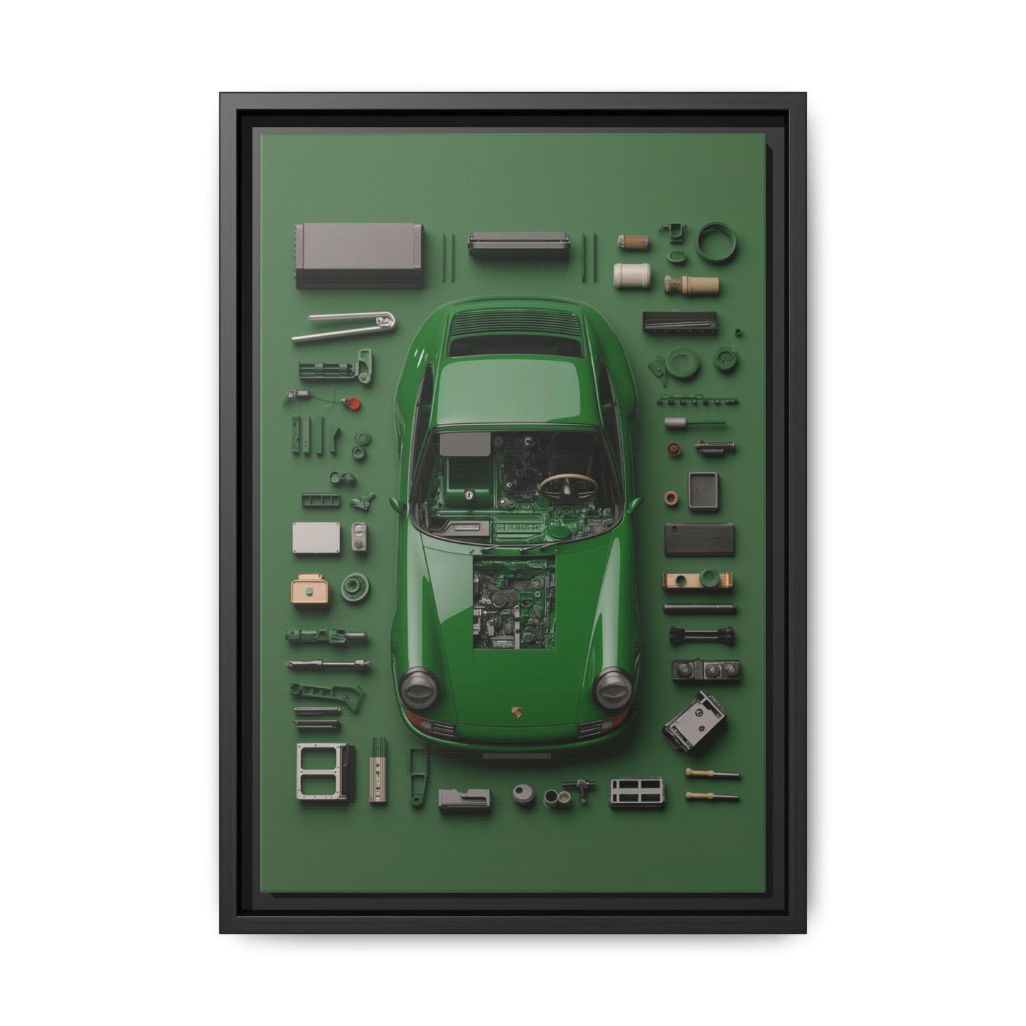 Green Classic Porsche Framed Canvas